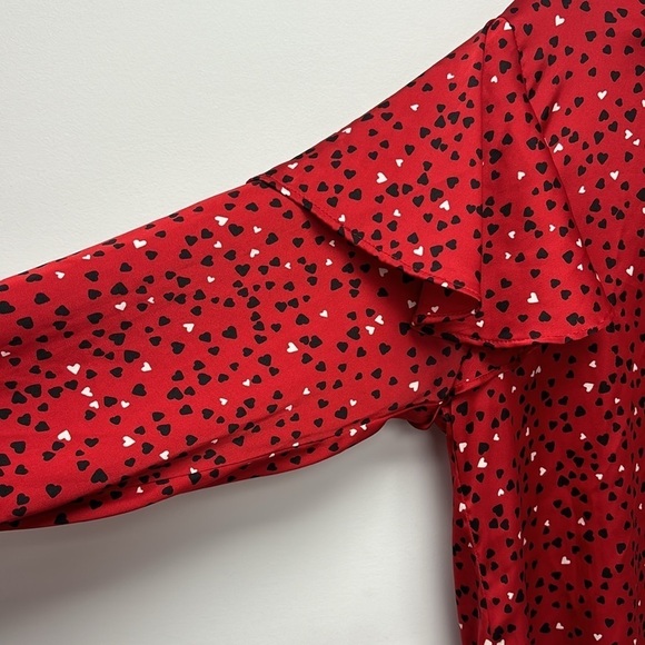 ZARA red satin blouse for women with long sleeves and heart print talla M - Picture 4 of 8